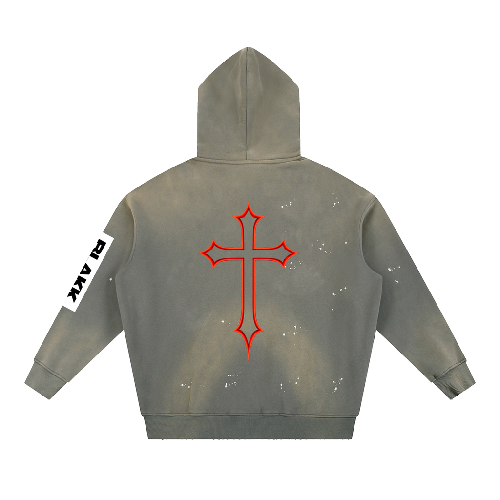 Vintage Washed Frayed Fleece Hoodie