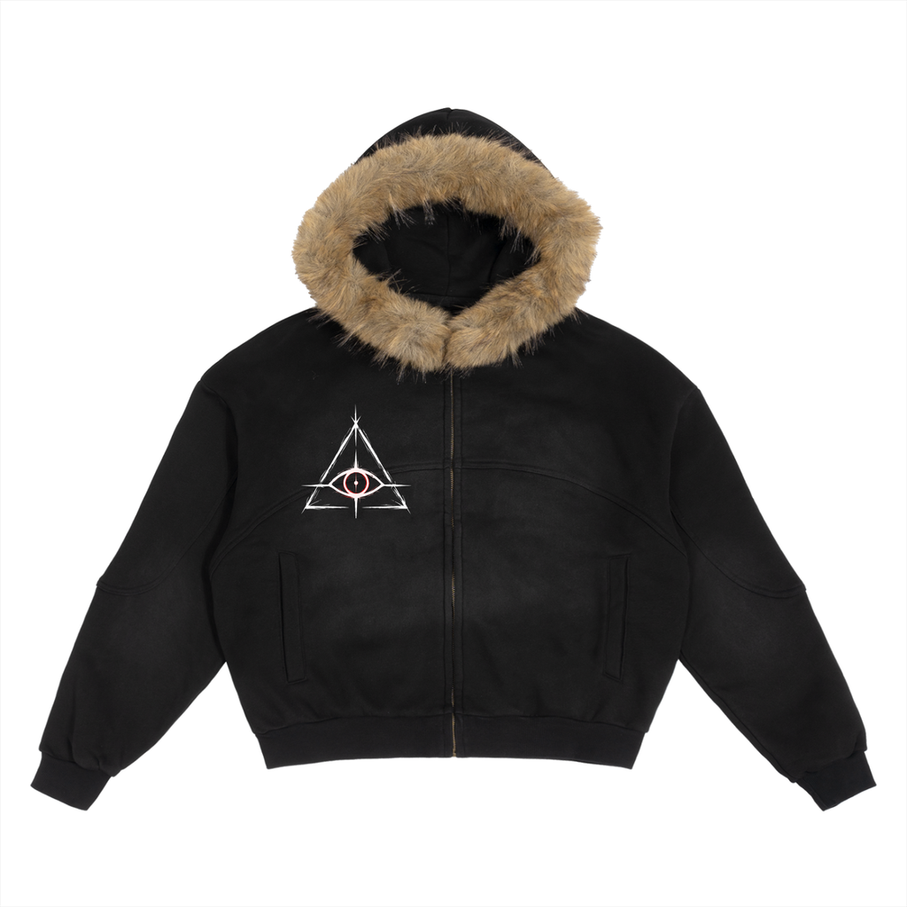 Sun Fade Boxy Detachable Fur Hoodie