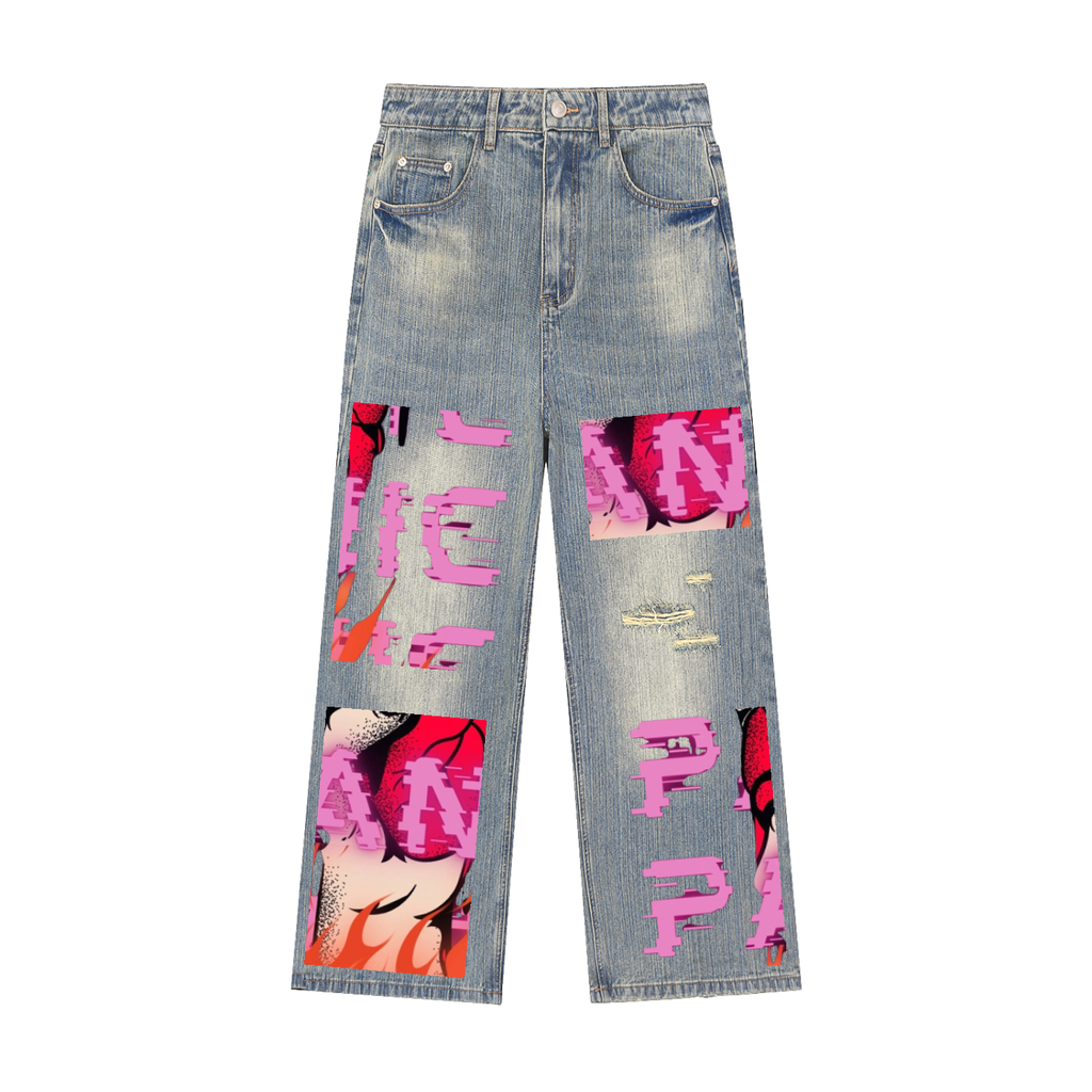 Vintage Wash Distressed Denim Jeans