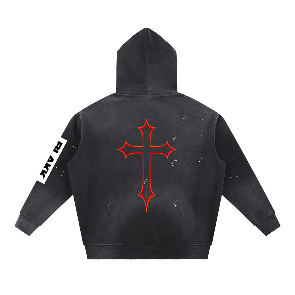 Vintage Washed Frayed Fleece Hoodie