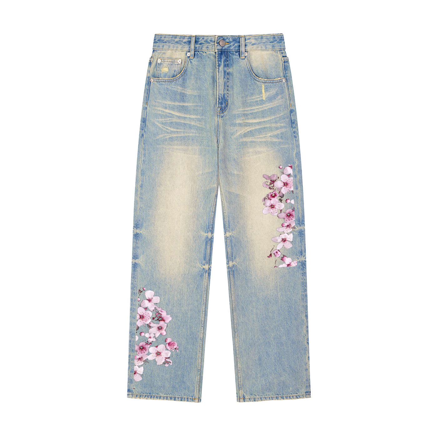 Sun Fade Raw Hem Denim Jeans