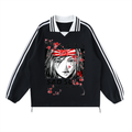 Contrast Striped Lapel Collar Sweatshirt