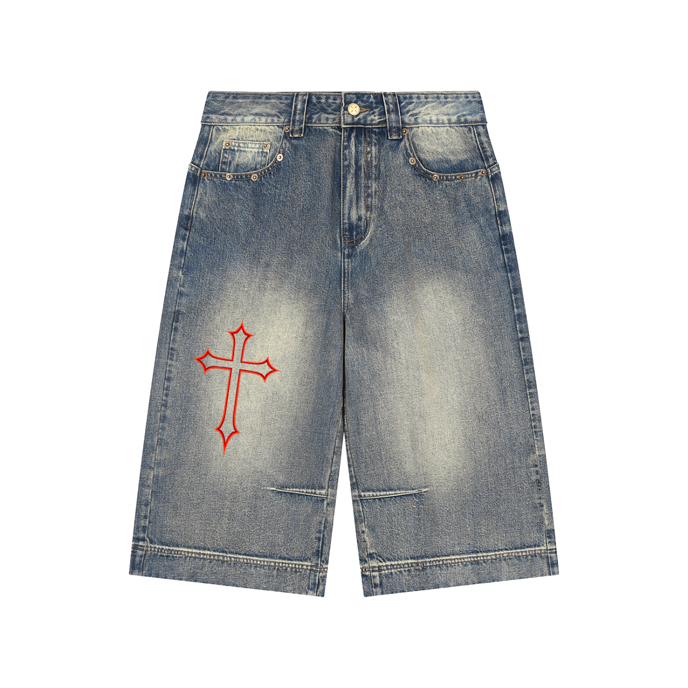 Vintage Wash Baggy Denim Shorts